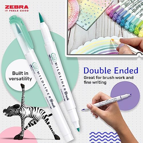 Zebra Pen Mildliner zakreślacz szczotka z podwójną końcówką, różne kolory, 10 szt