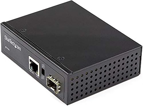 StarTech.com PoE+ - Convertidor de medios industriales de fibra a Ethernet de 60 W, SFP a RJ45, fibra monomodomultimodo a Ethernet Gigabit de cobre,