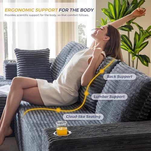 Image of MAXYOYO 104 inch Modular Sectional Couch with L-Shape Chaise, Modern Boneless Couch for Living Room, Sofa in A Box, Oversized Sofa with Deep Seat, No Assembly Required, Dark Grey