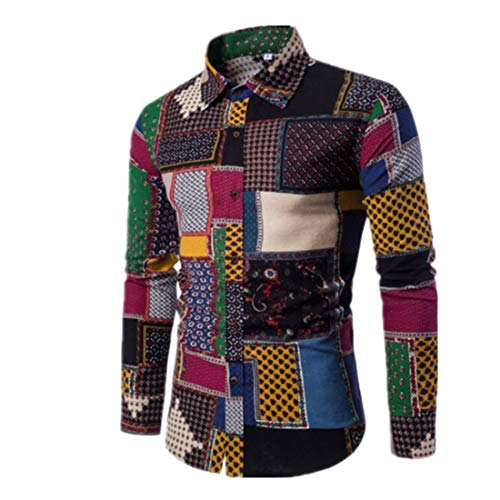 PPPPA Herren Hemden Langarm Funky Bedrucktes Leinenhemd Freizeithemd...