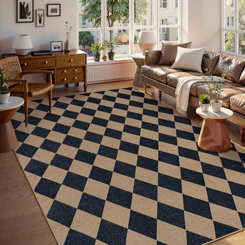 Lahome Checkered Easy Jute Carpet, Washable 8x10 Rugs for Living