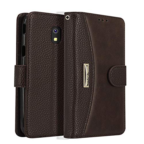 Leather Wallet Phone Case for Samsung Galaxy J7 2018, LOKAKA Folding Flip Cases Protective Cover Strong Magnetic Closure with Card Slots Kickstand -Brown