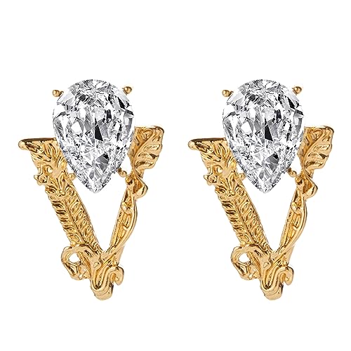 V Letter Earrings for Women Matte Gold Red White Big Heart Crystal S925 Silver Needle Stud Earings Luxury Brand Ladies Jewelry (White crystal)