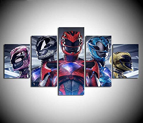 X&MM Lienzo De Películas HD Impreso 5 Panel Power Rangers Pintura Lonas para Decoraciones De Oficina En Casa Poster,B,M