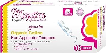 Maxim 100% Certified Organic Cotton Non-Applicator Tampons, Best Non-Applicator Tampons, Regular Absorbency, Unscented, Digital, Applicator Free, Eco-Friendly, Biodegradable and Compostable
