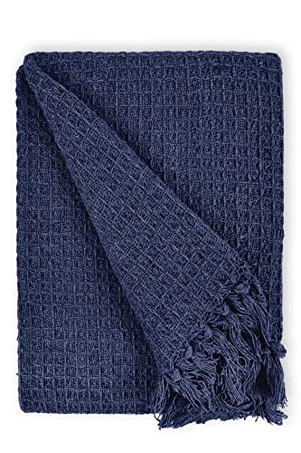 Emma Barclay Sofaüberwurf, recycelte Baumwolle, einfarbig, Waffelstruktur, für Stuhl, Sofa, Sofa, Überwurf, Decke, Marineblau, 127 x 152 cm