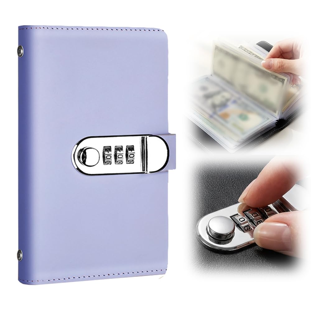 100 Envelope Savings Challenge Book, Cash Envelope Binder, 50 Pages (Purple)