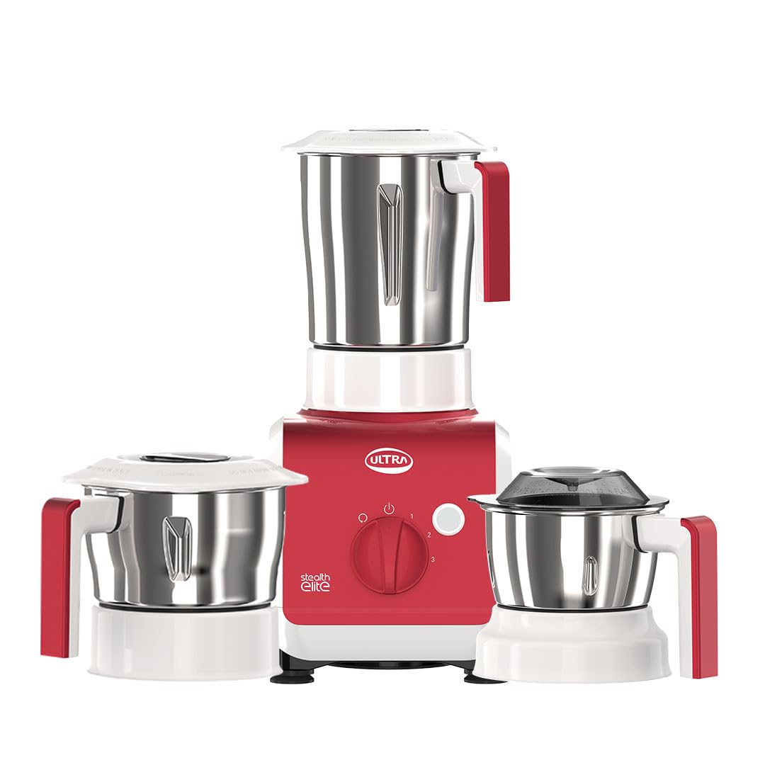 ULTRA Stealth Elite MixerGrinder 750W AISI304 Food Grade SS Jars &Blades Serrated Stainless Steel Blades ABS Body 3Jars Small (0.5L) Medium (0.8L) Large (1.5L) 5 Year Motor Warranty (Metallic Red)-image-20