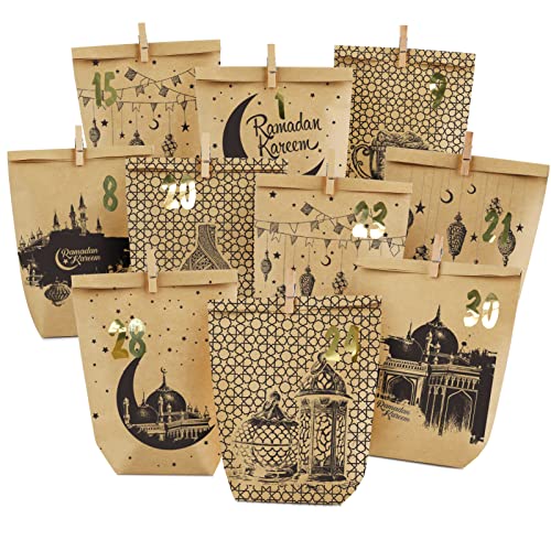 DIY ramadan zum Befüllen-Eid Mubarak tüten-30 Bedruckte Kraftpapiertüten-Geschenktüten zum Aufstellen und Dekorieren-ramadan dekoration set-wiederverwendbar Cover