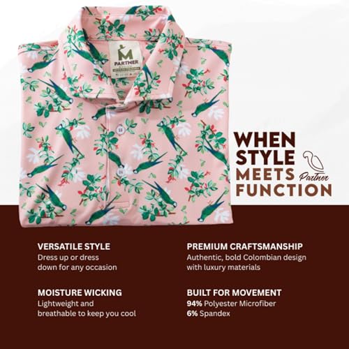 Partner Golf Shirts for Men, Short Sleeve Moisture Wicking Wrinkle Resistant Collared Shirt, Cruise Wear, Royal Parrot2
