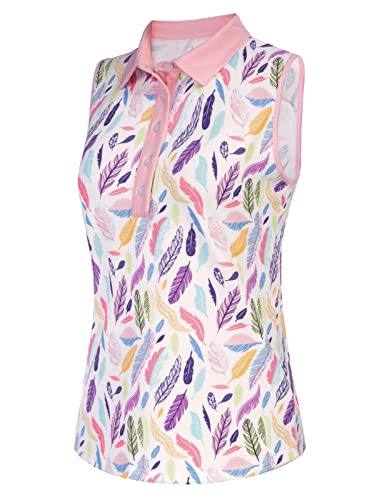 Jack Smith Womens Print Golf Shirts Stretchy Sleeveless Polo Tops Moisture Wicking Tennis Shirts(Colored Feathers,Xl) #TOP1