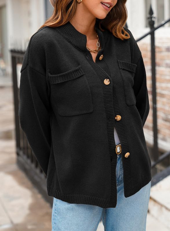 Dokotoo Cardigan Sweaters for Women Casual Open Front Long Sleeve Button Down Knit Outwear Stand Collar Fall Fashion 20243