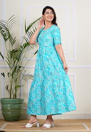 Image of Monique Brand Women's /Girls Cotton Kurta for Women Floral Printed Regular Fit Anarkali Kurta ||Floral Flared Western Dress