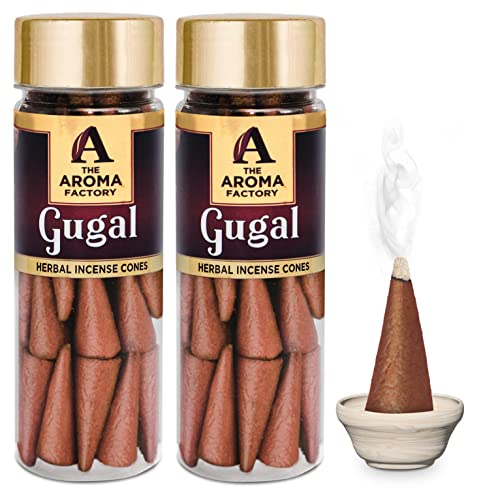 Image of The Aroma Factory Incense Dhoop Cone for Pooja, Gugal (100% Herbal & 0% Charcoal) 2 Bottles x 30 Cones