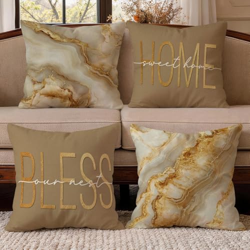 OBSEDE Marble Inspirational Pillow Covers Set of 4