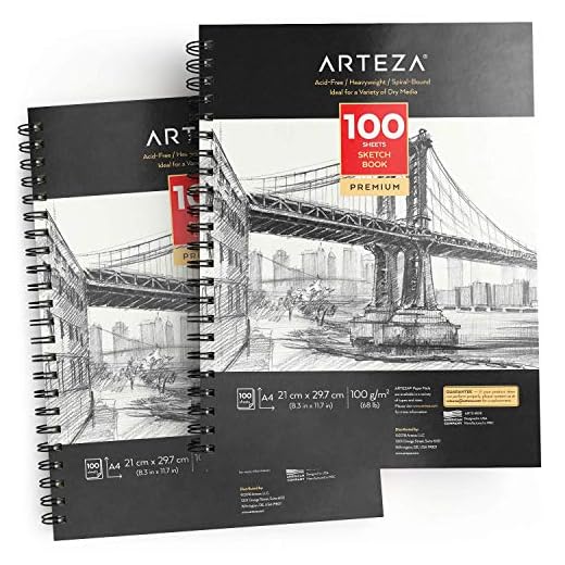 ARTEZA Blocs de dibujo artístico | Tamaño A4 | Pack de 2 | 100 hojas x 2 | Papel fino color crema de 100 gsm sin ácidos | Para prácticas de dibujo y bocetos con medios secos