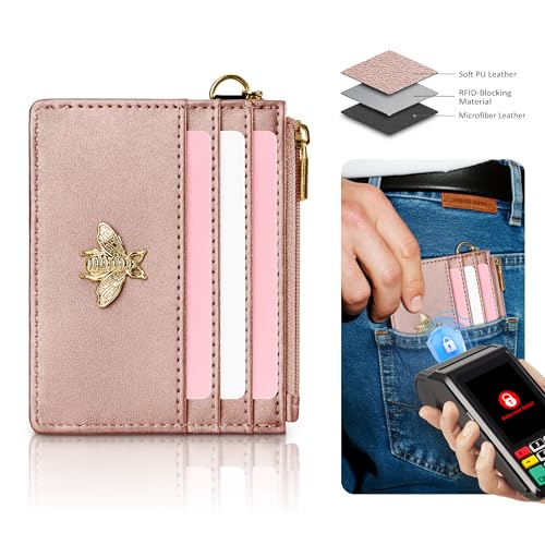 Image of SEAVILIA Card Holder Keychain Wallet for Women with ID Window RFID Coin Purse Bee Gifts Slim Minimalist Small Wallet
