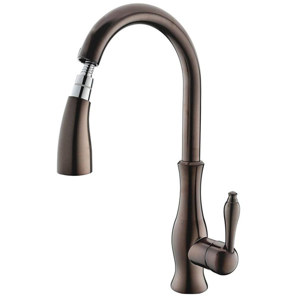 MXXQRHF Vintage Oil Rubbed Bronze Kitchen Sink Faucet with Pull Down Sprayer Deck Mounted Brass Tap Dual Function Spray Head for Hot & Cold Water Traditional Copper Finish