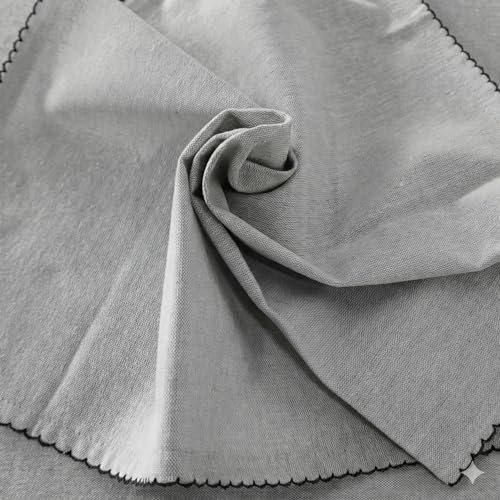Image of Embroidered Edge Trim Tablecloth - Water & Stain Repellent (100% Cotton) 8 Seater Rectangle Tabelcloth-Deep Grey