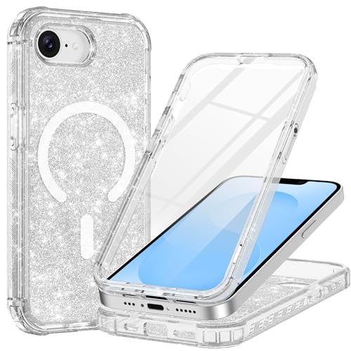 Image of Hekodonk for iPhone 16e Case 2025, Compatible with Magsafe [Built-in Tempered Glass Screen Protector & Camera Lens Protection] Full Body Shockproof Protective Women Girl Bling Case,Shiny Glitter