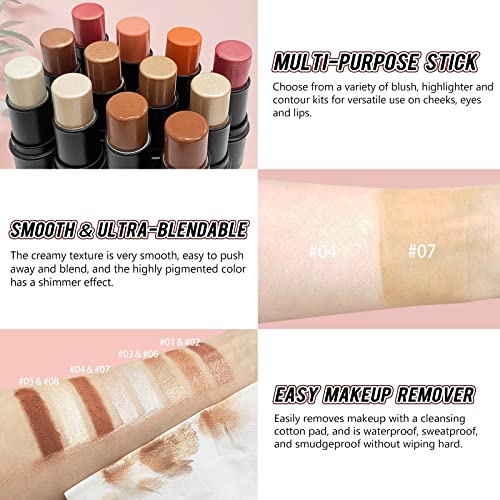 Lsxia 2Pcs Highlighter Stick Cream Contour Stick Makeup Kit, Shimmer Highlighter And Bronzer Stick Contour Wand, Water-Proof Long Lasting Smooth Face Brightens & Shades Contouring Stick Illuminator Makeup -Highlighter & Bronzer (#04 Light Rose Gold #07 Coffee) #TOP5