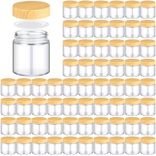 Norme 64 Pcs 4 oz Glass Jars with Lids Empty Small Glass Containers and Inner Liners Reusable Cosmetic Jars Round Airtight Bottles with Plastic Woodgrain Lids for Travel