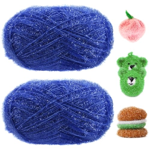 Image of JeogYong Scrubby Yarn 2 Skeins (2 x 100g, 2 x 218yd) Scrubby Sparkle Yarn, Fluffy Polyester Scrubbie Crochet String for Crocheting Knitting Dishcloths Washcloths DIY Projects