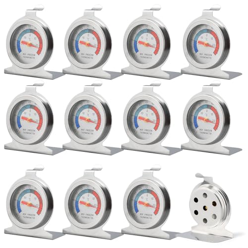 Lote de 12 termómetros frigoríficos congeladores, termómetro de esfera ancha de acero inoxidable, medidor de temperatura para control de frío nevera congelador de cocina