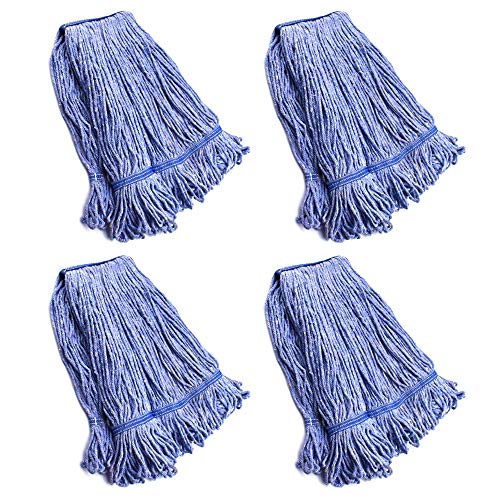 Image of String Mop Heads Replacement Heavy Duty Commercial Grade Blue Cotton Looped End Wet Industrial Cleaning Mop Head Refills (4, Medium)