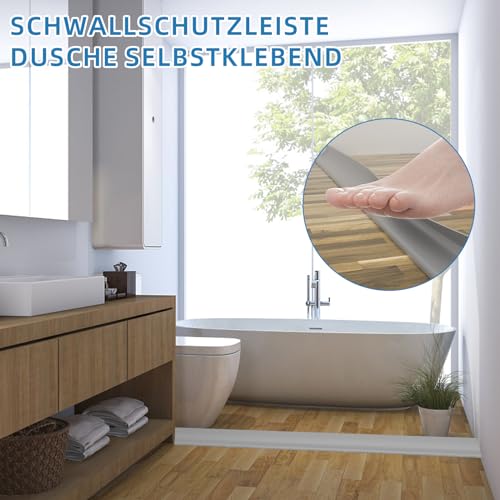 Schwallschutzleiste Dusche Selbstklebend, Silikon Wasserstopper Dusche Schwallschutz, Selbstklebende Duschschwelle Duschdichtung, TüRdichtung Duschwasserstop für Rahmenlose Duschtür (Grau, 1M)