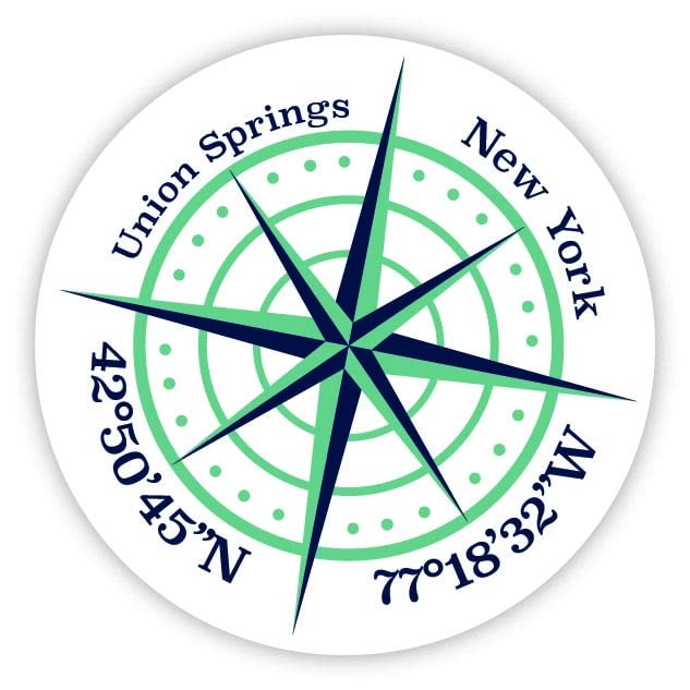Union Springs New York 2-Inch Vinyl Decal Sticker Latitude Longitude Compass Design