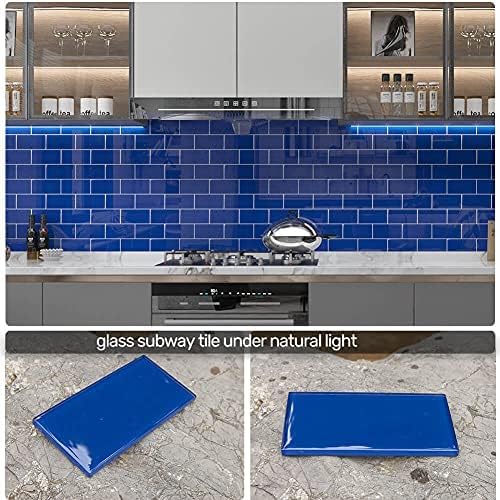 Miniatura 3 de Azulejos de cristal de metro de 3 x 6 pulgadas, color azul cobalto para pared de cocina, baño, paquete de 32 hojas