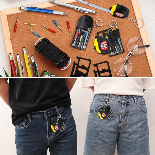 Image of 48 Pcs Mini Screwdriver Tape Keychain Set Multitool Pen Card Father's Gifts Bulk Mini Tool Set for Adult Men Dad (Multicolor)