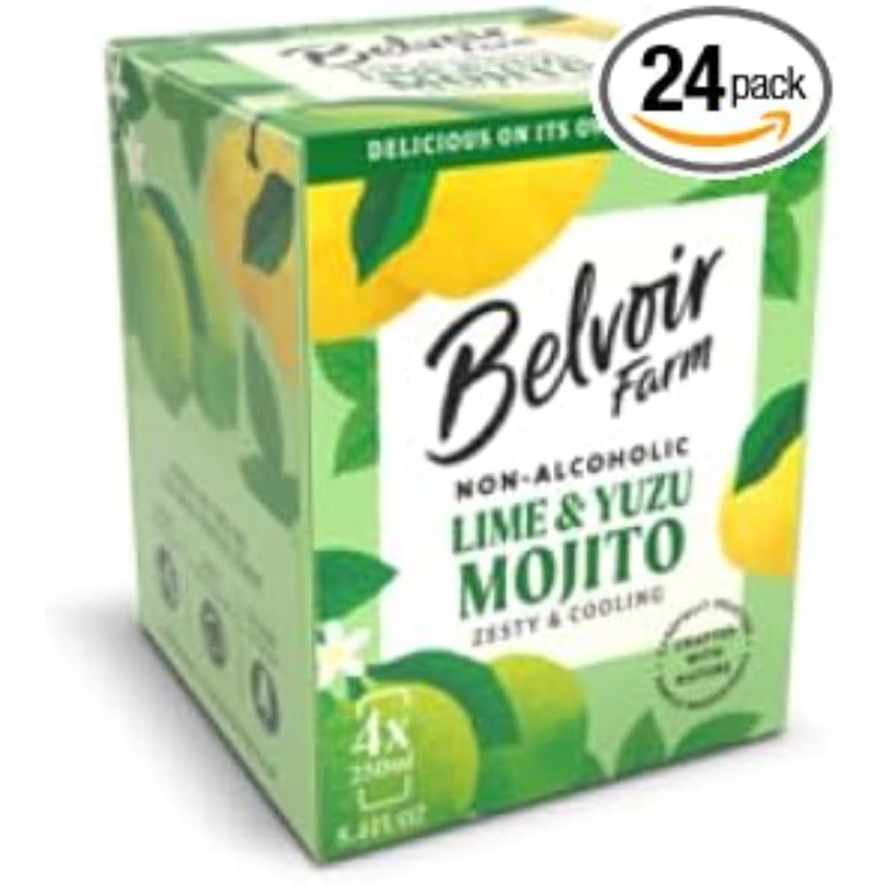 Belvoir Farm - Non-Alcoholic Lime & Yuzu Mojito, Zesty and Cooling, Freshly Squeezed Lime, Crafted with Nature, No Artificial Sweeteners & Preservatives, Suitable for Vegetarians & Vegans 24x250ml
