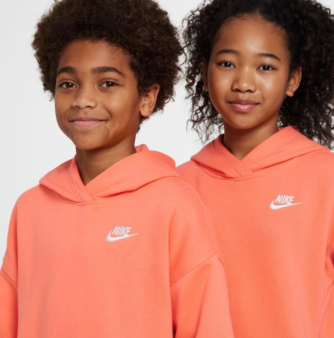 Nike Kids' Sportswear Oversized Club Fleece Pullover Hoodie, Lt Wild Mango/White3