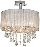 Jolie Modern Ceiling Light Semi Flush Mount Fixture Chrome Sheer Silver Fabric Drum 15