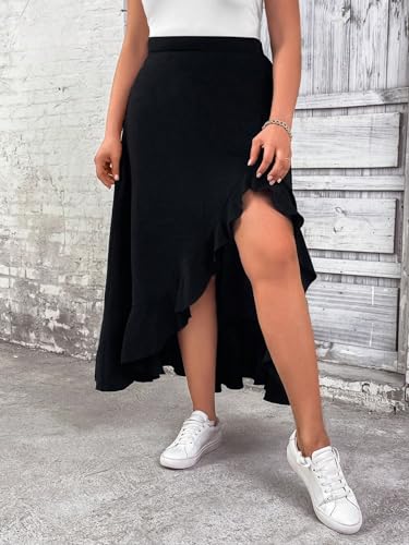 MakeMeChic Women's Plus Size Casual Ruffle Swing Skirt High Waisted High Low Hem Maxi Long Skirts Cowboy Chic3