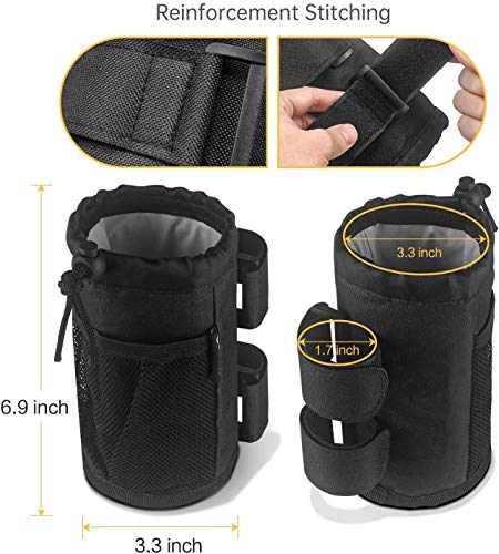 2 Pcs of Water Bottle Holders with Mesh Pocket and Adjustable Straps, Universal Cup Holders for Stroller, Scooter, Bicycle, Wheelchair, Golf Cart and UTV, Black - Image 3