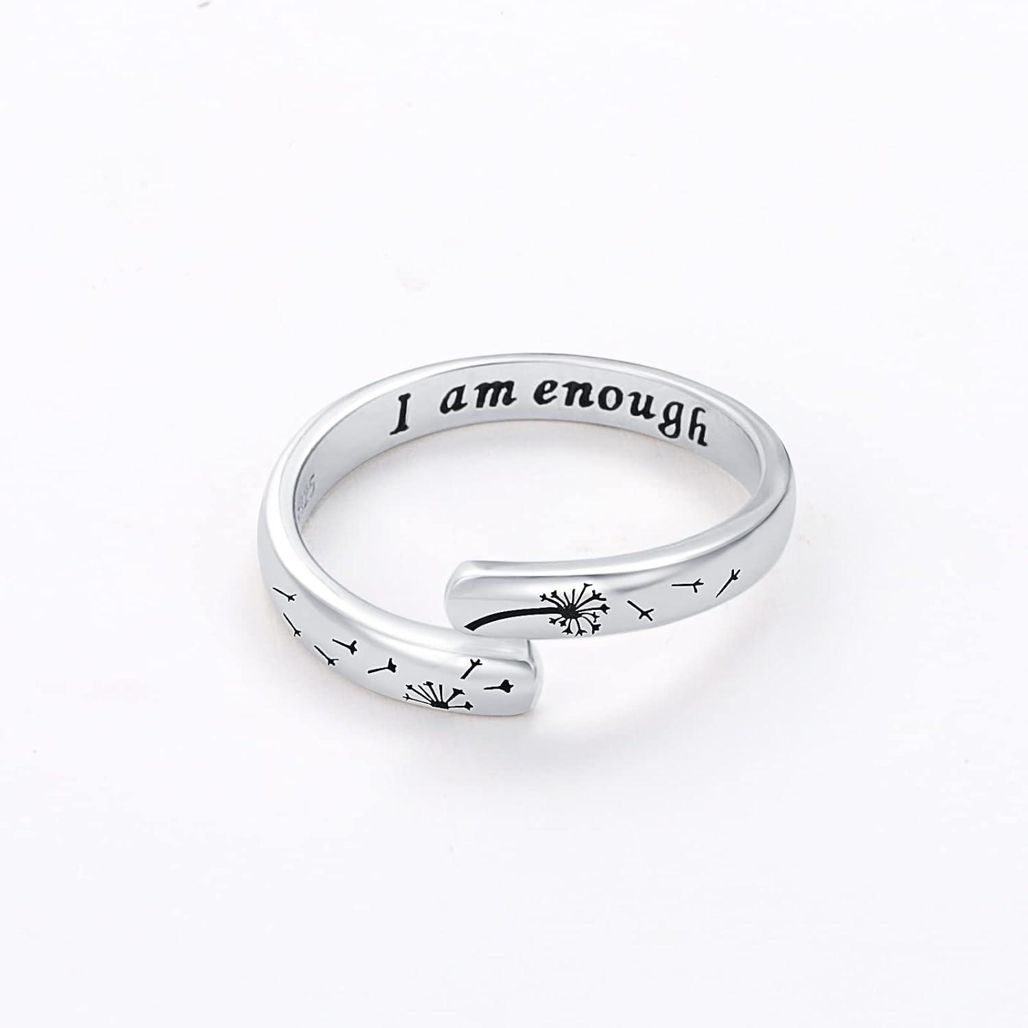 925-Sterling-Silve I Am Enough Dandelion Ring - Adjustable Open Nature Dandelion Jewelry Encouragement Inspirational Gifts for Women(Dandelion Ring)