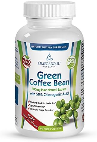 Pure Green Coffee Bean Extract with 50% CGA - 800 mg/Capsule - 60 Capsules by Omega Soul