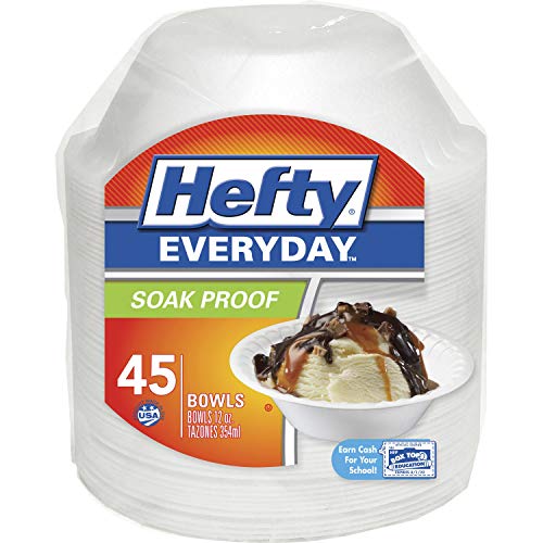 Hefty Everyday Soak Proof 12-oz Bowls - 12 fl oz Bowl - Foam Bowl - Disposable - White - 45 Piece(s) / Pack