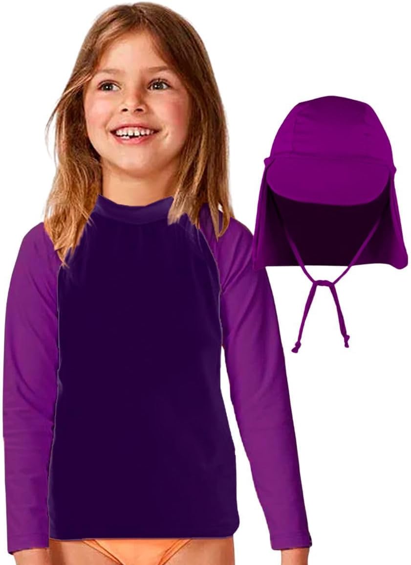 Conjunto Camiseta UV + Boné Infantil Proteção Solar UV Manga Longa Bebê Criança Praia