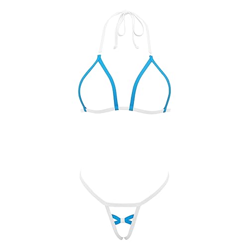 SHERRYLO Micro Bikini Extreme Slutty G String Bikinis Crotchless Exotic Women Lingerie No Coverage Nude Sexy Dancer Outfits - One Size - 21001-turquoise White
