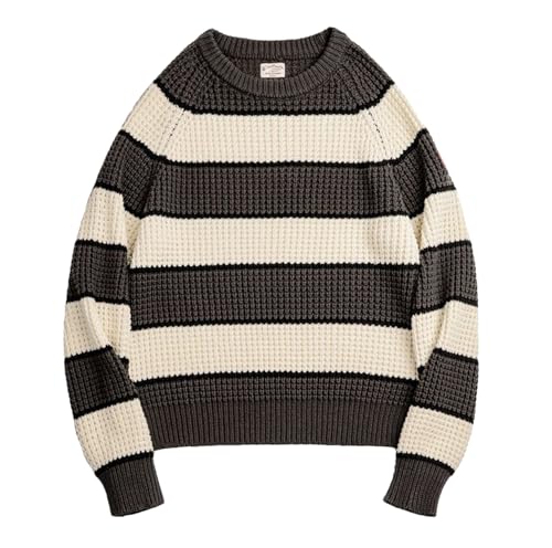Men's Retro Striped Knit Sweater Round Neck Casual Pullover Long Sleeve Versatile Knitwear Streetwear Style Jumper