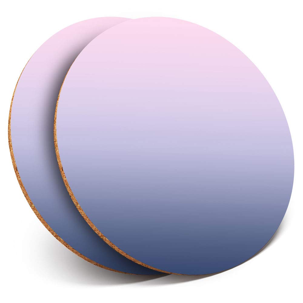 2 x Round Coasters - Pastel Lilac Ombre Pretty - Cork Backed Home Kitchen Accessory Tea Coffee Mug Mat #2673