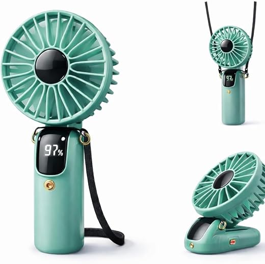 Merphin Handheld Foldable Personal Fan For Outdoor, Travel, Office Use | USB Rechargable 1300 mAh | LED Digital Display | ...