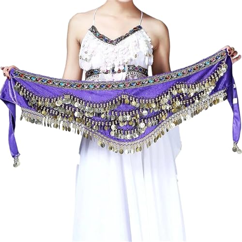Women's Elastic Sequin Hip Scarf Waist Chain for Shimmy Dance Performance and Practice Skirt Belt Costume