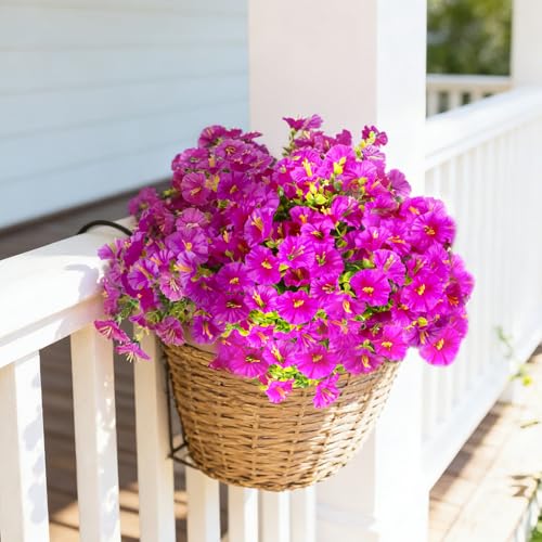 Image of 12 Bundles Artificial Flowers for Outdoors,Silk Morning Glory (Fuchsia)