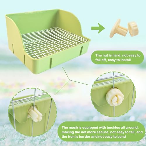 Image of Guinea Pig Litter Box,Bunny Plastic Square Cage Toilet with Grate Rabbits Corner Litter Bedding Small Animal Pet Toilet Box Potty Trainer Pet Pan for Guinea Pig Ferret Chinchilla(Green)