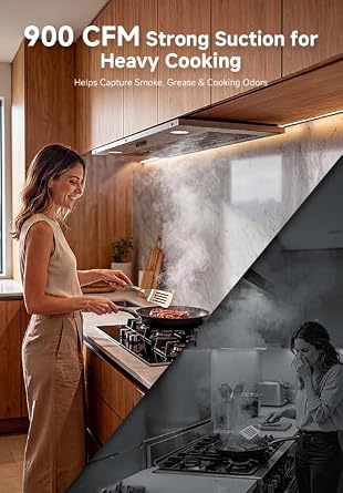 900 CFM 30 Inch Range Hood Insert, Stainless Steel Built-In Vent Hood | Powerful Range Hood with Strong Suction, Multi-Speed Fan, Stainless Steel, Ideal for Apartment Kitchen Cooking Smoke Removal